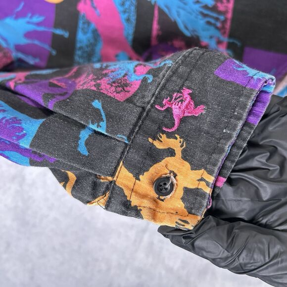 Vintage Lone Roo By Roper Western Shirt Black Purple Cowboy Geometric Print READ - Picture 15 of 16